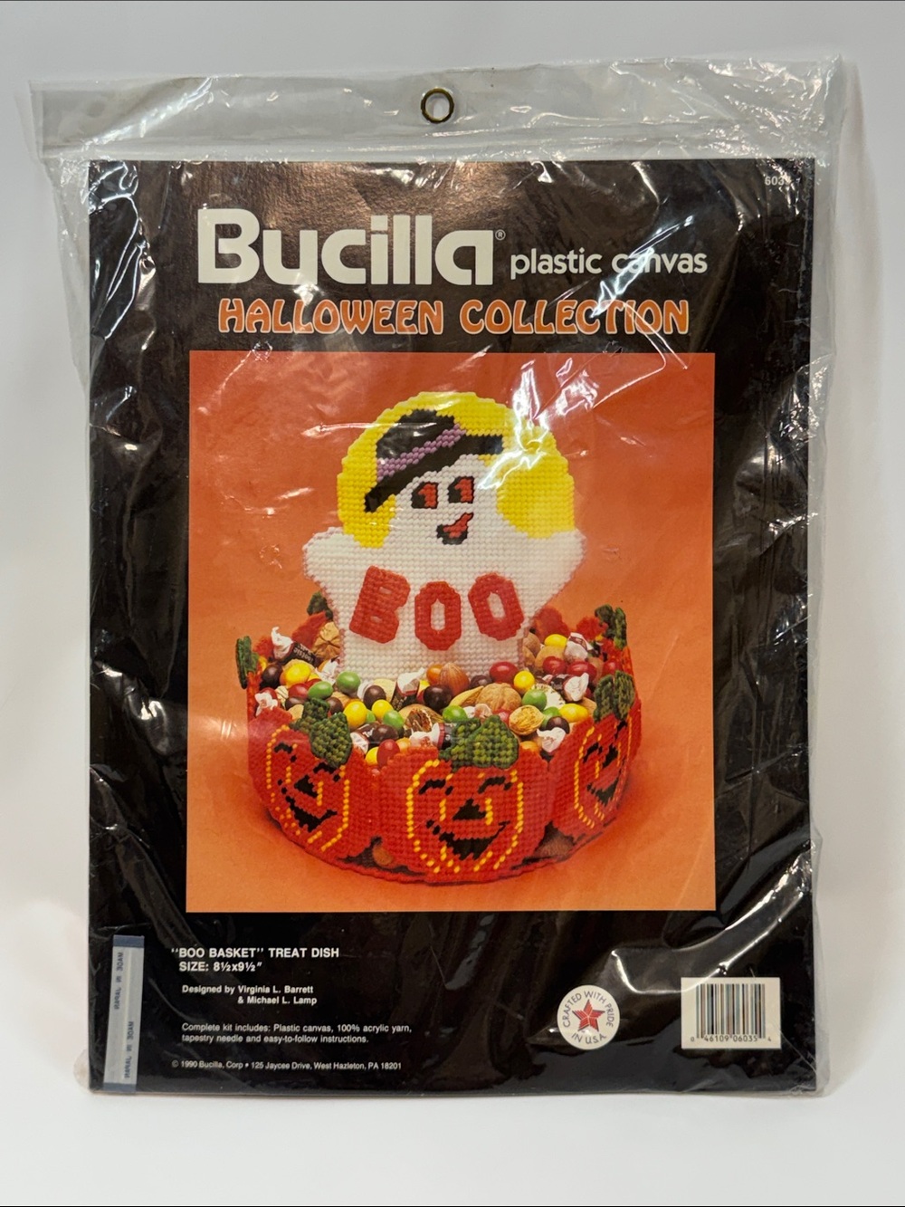 Vintage 1990 Bucilla "Boo Basket" Halloween Treat Dish Plastic Canvas Kit #6035
